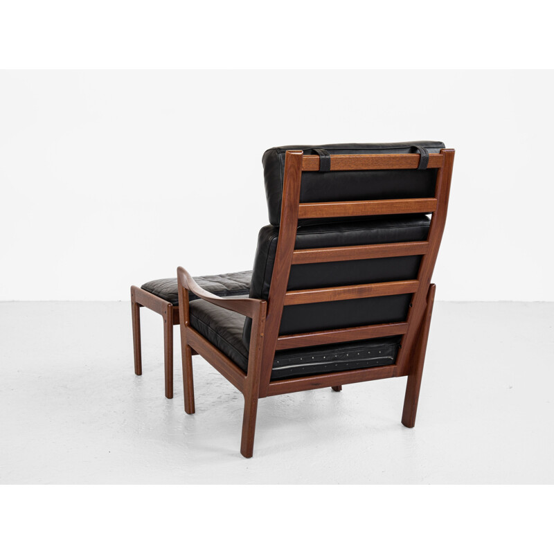 Mid century lounge chair and ottoman in teak and leather by Illum Wikkelsø for Niels Eilersen, Denmark 1960s