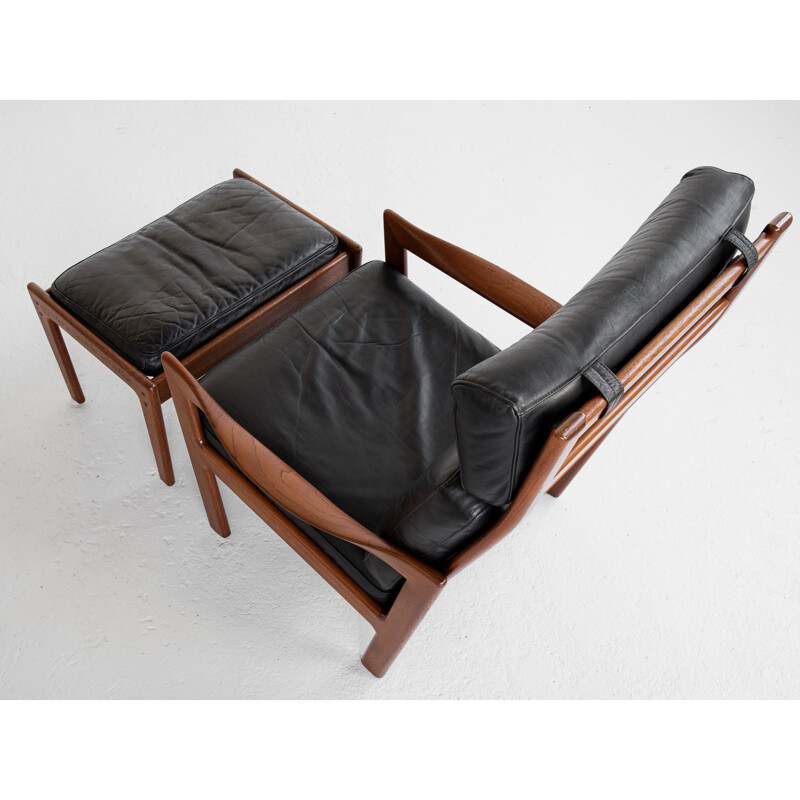 Vintage-Lounge-Sessel und Ottomane aus Teakholz und Leder von Illum Wikkelsø für Niels Eilersen, Dänemark 1960