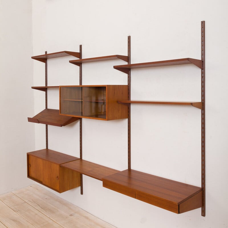 Vintage teak wall unit with a desk 3 bay shelving by Kai Kristiansen for FM Mobler, Denmark 1960s