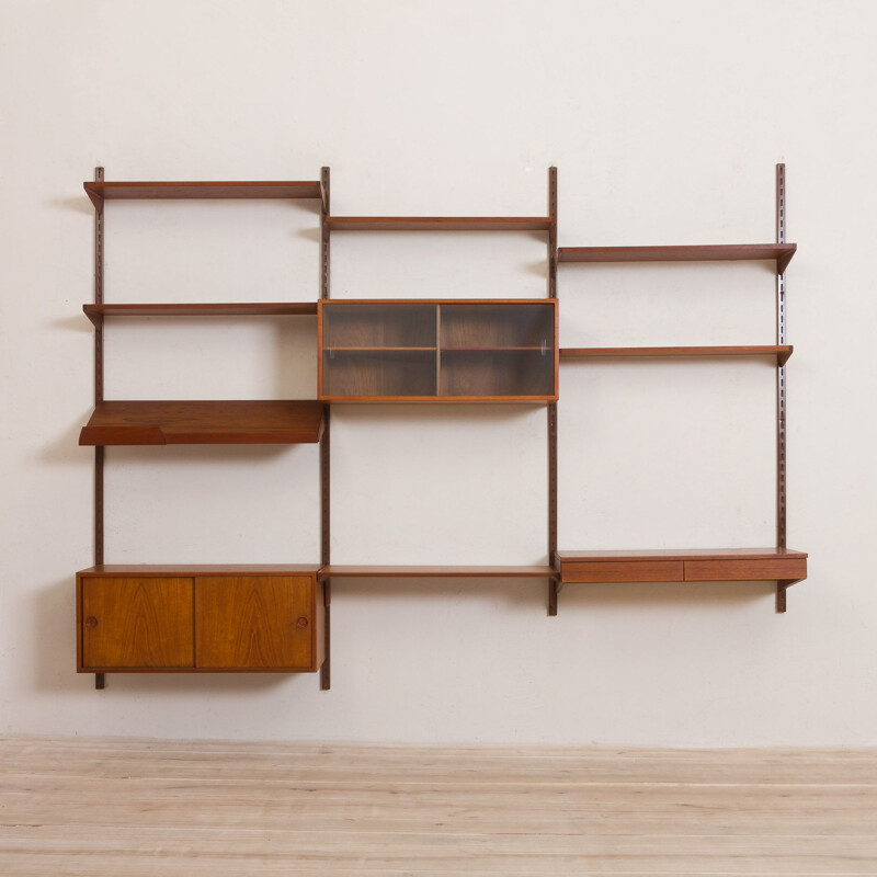 Vintage teak wall unit with a desk 3 bay shelving by Kai Kristiansen for FM Mobler, Denmark 1960s