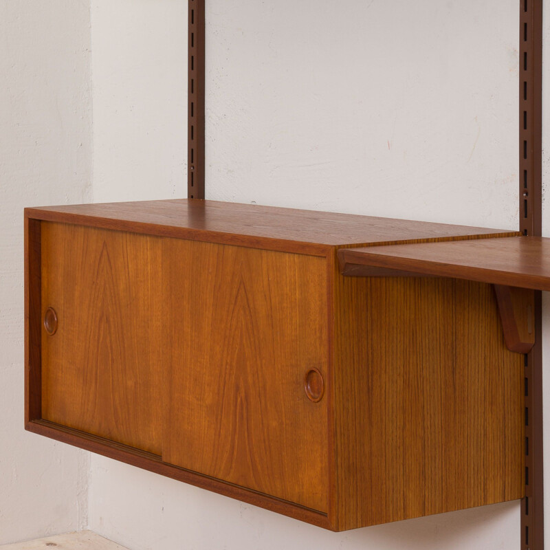 Vintage teak wall unit with a desk 3 bay shelving by Kai Kristiansen for FM Mobler, Denmark 1960s