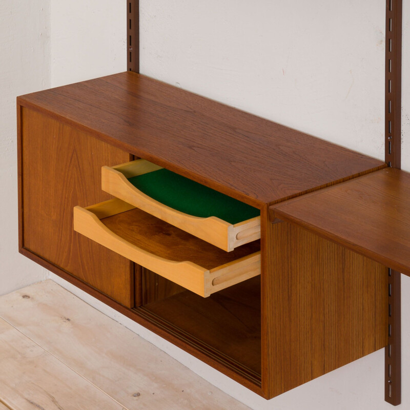 Vintage teak wall unit with a desk 3 bay shelving by Kai Kristiansen for FM Mobler, Denmark 1960s