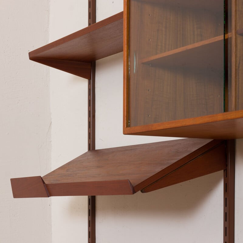 Vintage teak wall unit with a desk 3 bay shelving by Kai Kristiansen for FM Mobler, Denmark 1960s