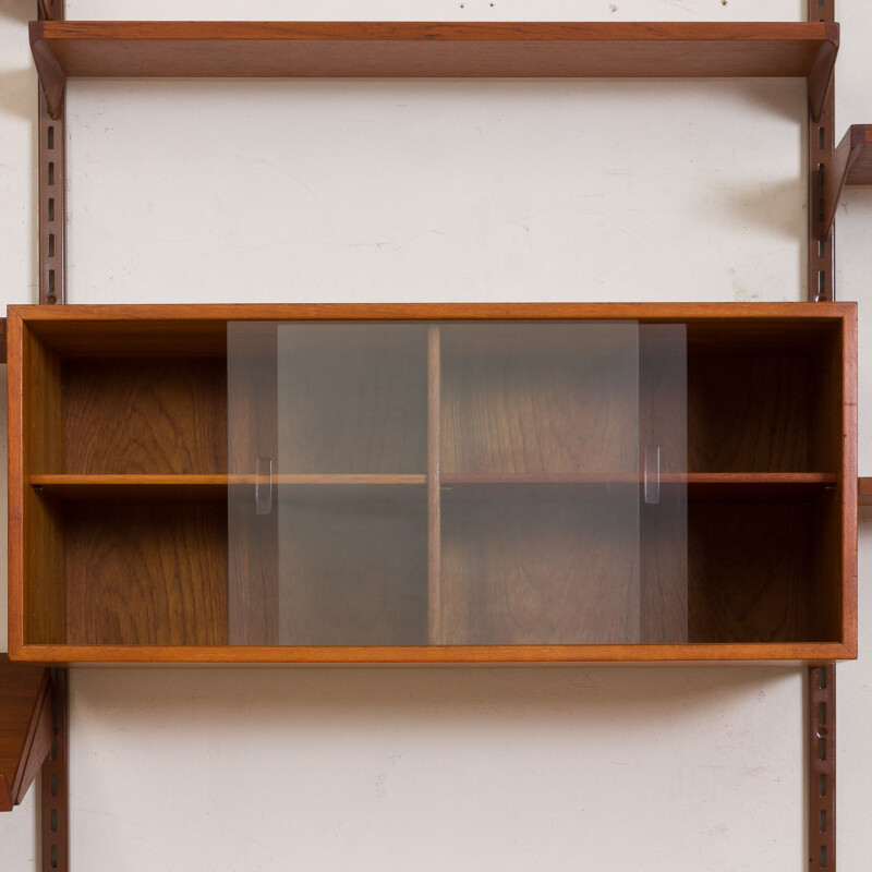 Vintage teak wall unit with a desk 3 bay shelving by Kai Kristiansen for FM Mobler, Denmark 1960s