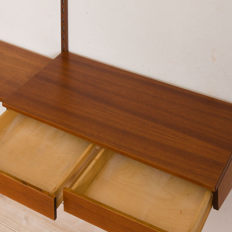 Vintage teak wall unit with a desk 3 bay shelving by Kai Kristiansen for FM Mobler, Denmark 1960s