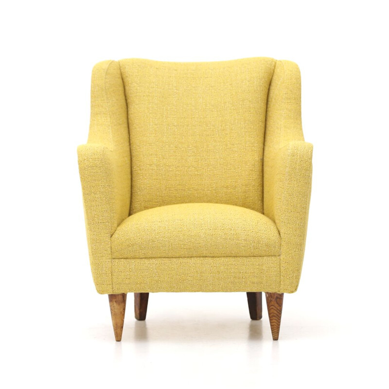Vintage armchair in yellow fabric, Italy 1950s