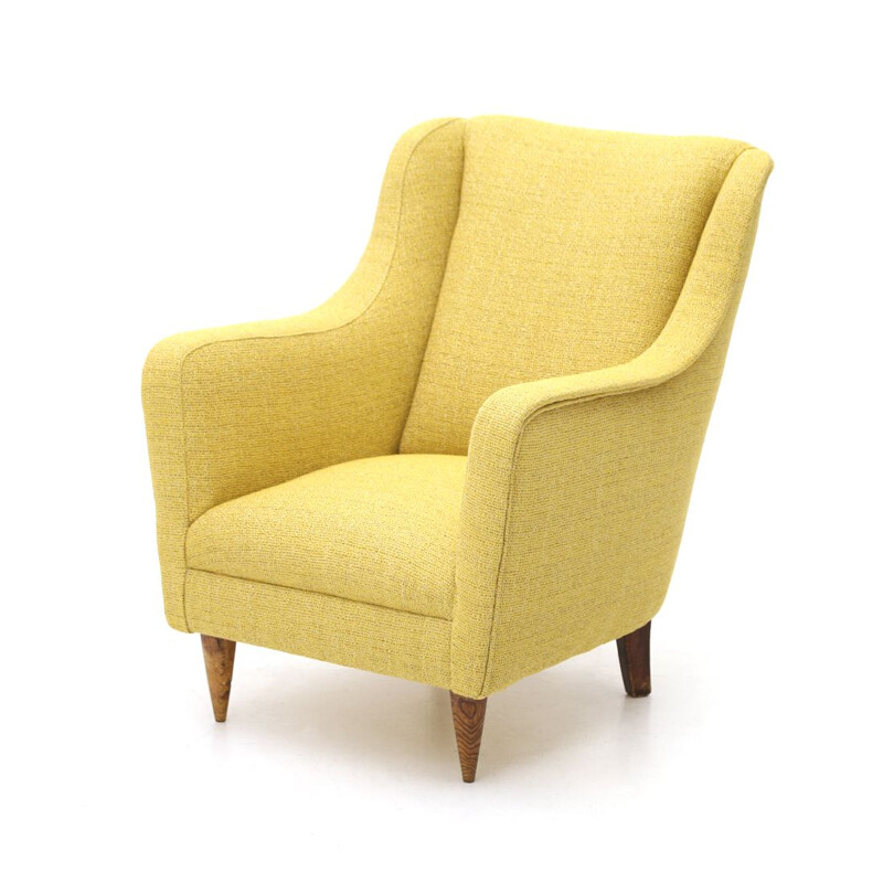 Fauteuil vintage en tissu jaune, Italie 1950