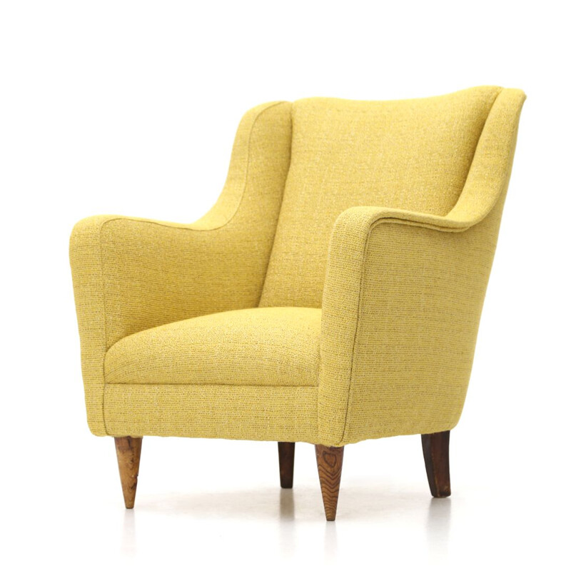 Fauteuil vintage en tissu jaune, Italie 1950