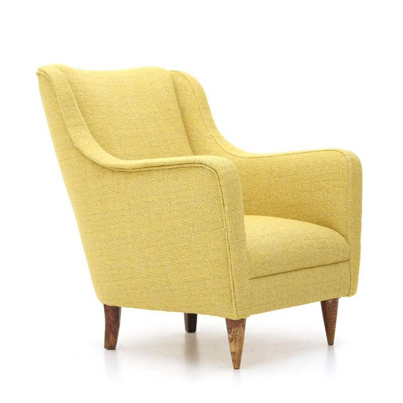 Vintage armchair in yellow fabric, Italy 1950s