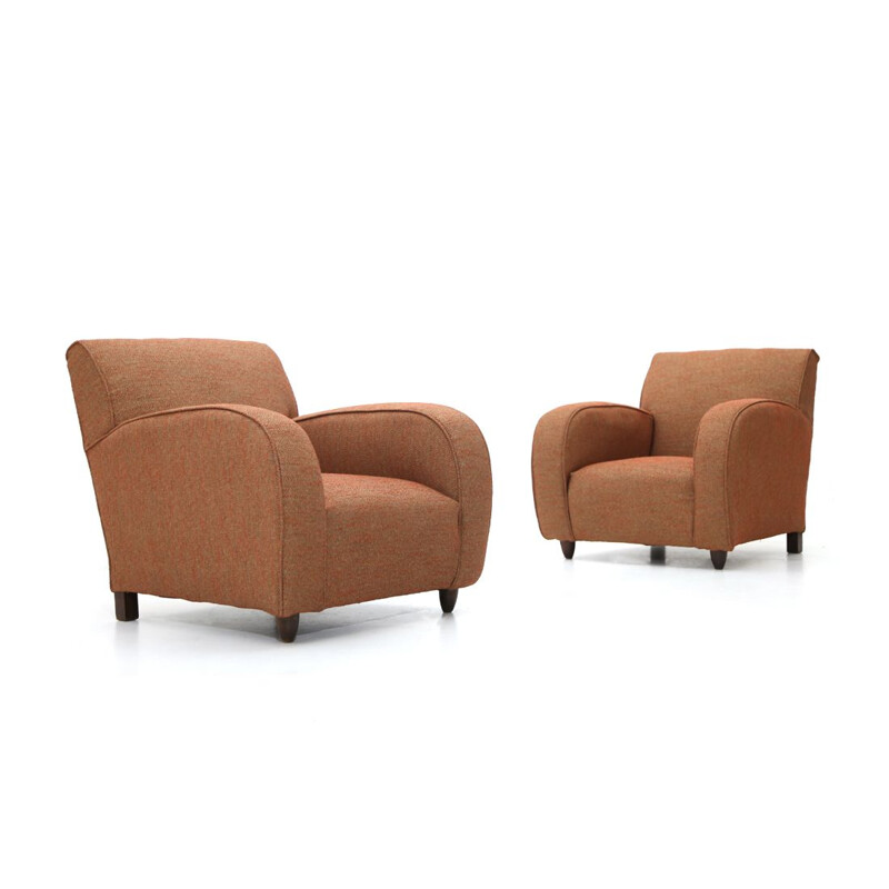Pair of vintage armchairs in brick fabric, Italy 1930