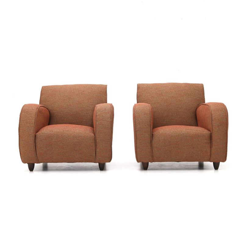Pair of vintage armchairs in brick fabric, Italy 1930