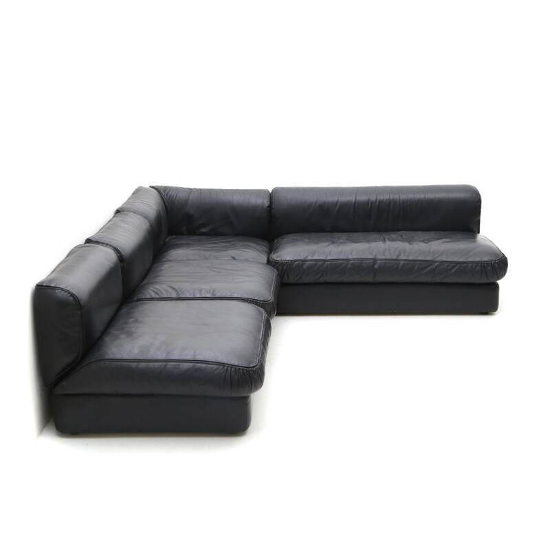 Vintage modular sofa in black leather by Cinova, 1960s