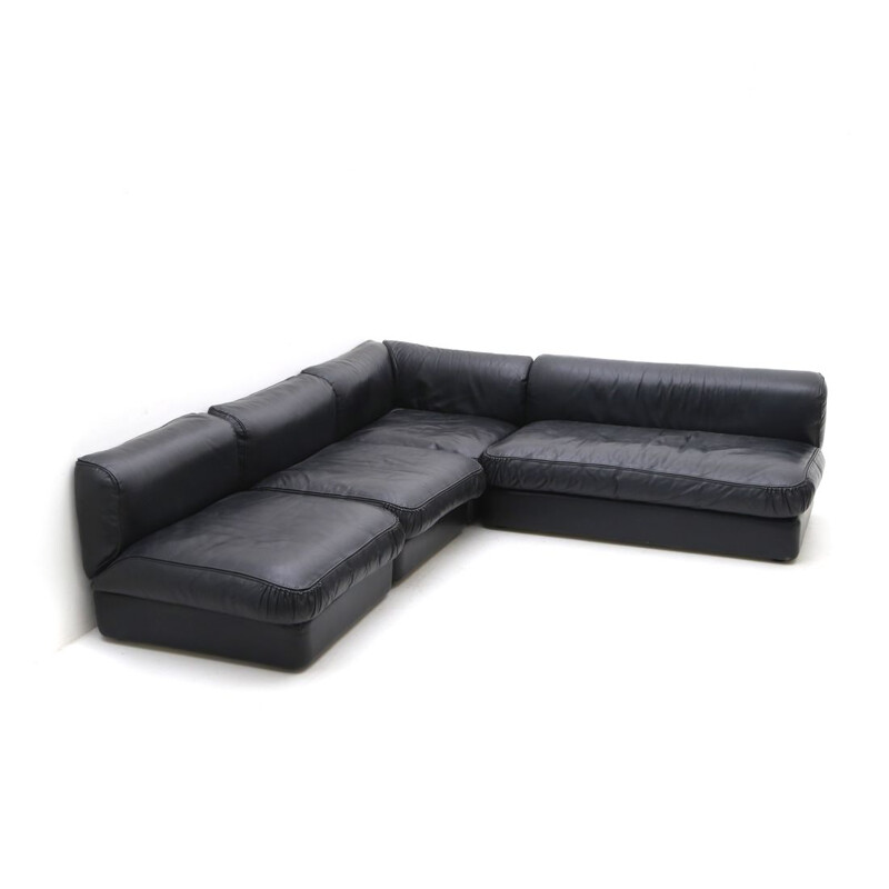 Vintage modular sofa in black leather by Cinova, 1960s