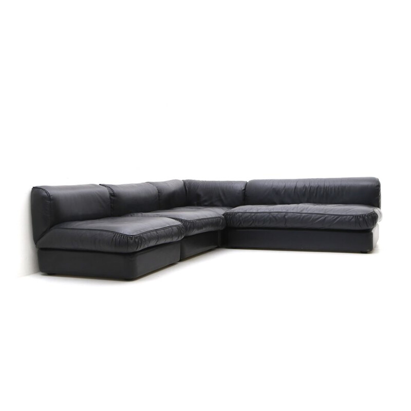 Vintage modular sofa in black leather by Cinova, 1960s