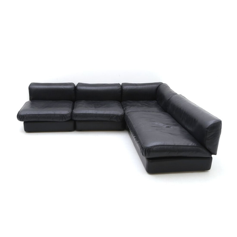 Vintage modular sofa in black leather by Cinova, 1960s