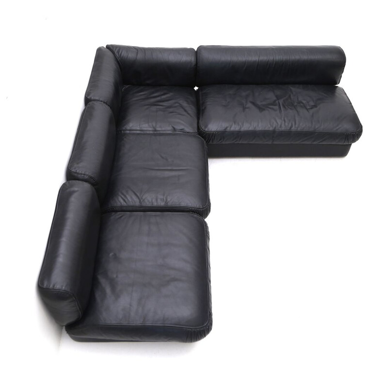 Vintage modular sofa in black leather by Cinova, 1960s