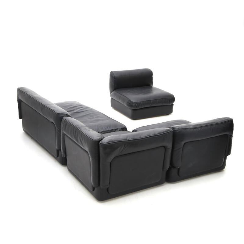 Vintage modular sofa in black leather by Cinova, 1960s