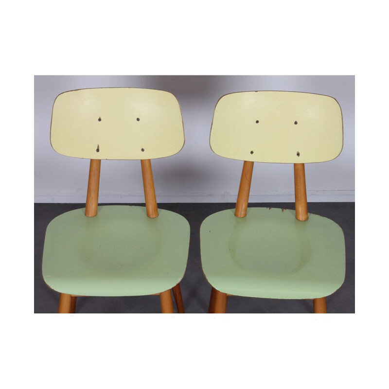 Pair of vintage green chairs for Ton, 1960s