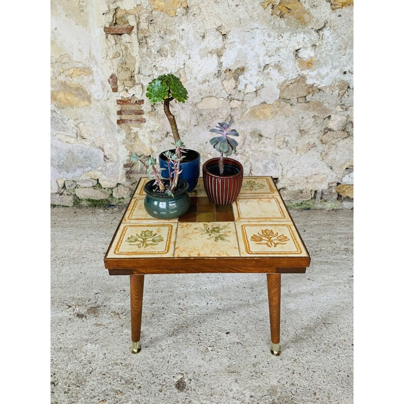 Table d'appoint vintage avec plateau en céramique, Italie 1960-1970