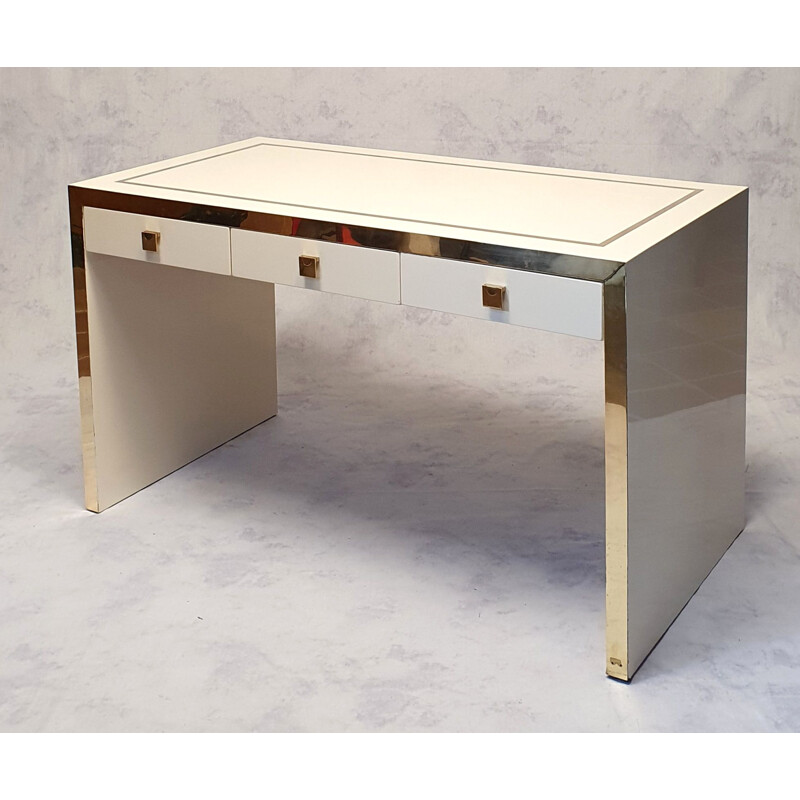 Pair of vintage lacquered wood & brass desks by Jean Claude Mahey, 1970s