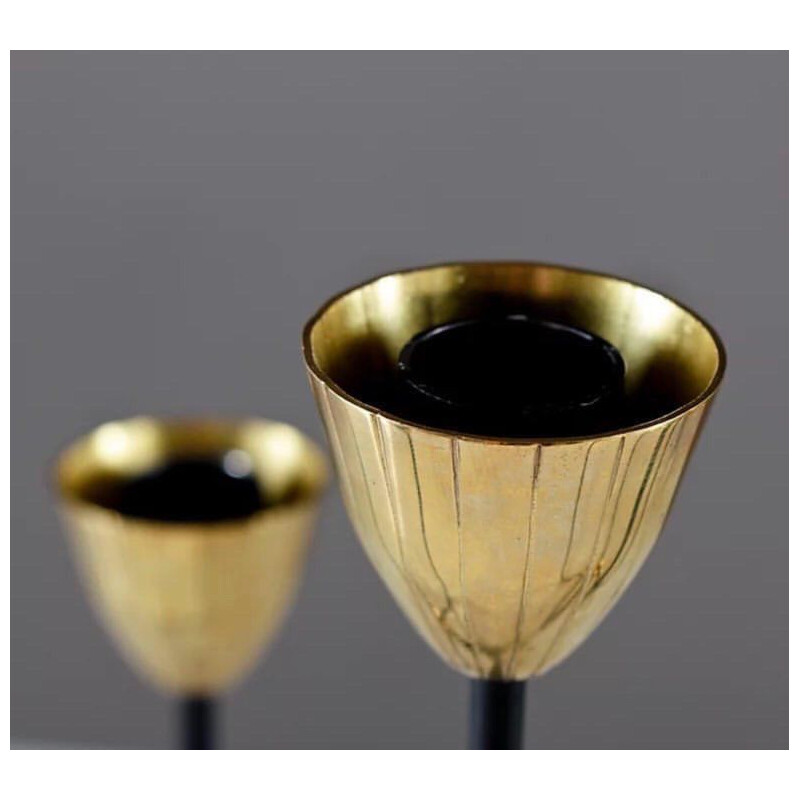 Pair of vintage modernist 4-light brass & lacquered iron candleholders by Gunnar Ander, Sweden 1960s