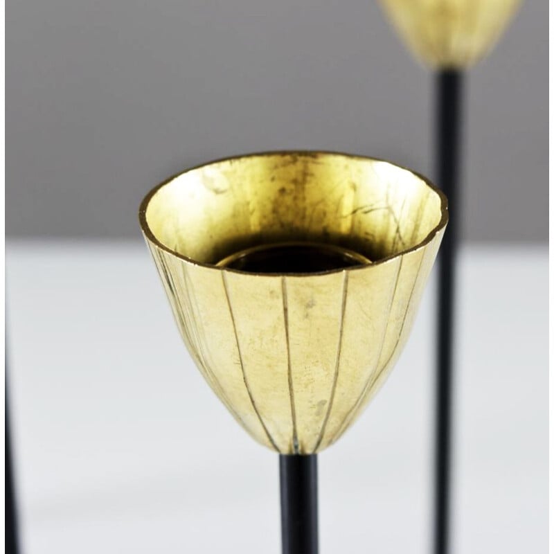 Pair of vintage modernist 4-light brass & lacquered iron candleholders by Gunnar Ander, Sweden 1960s