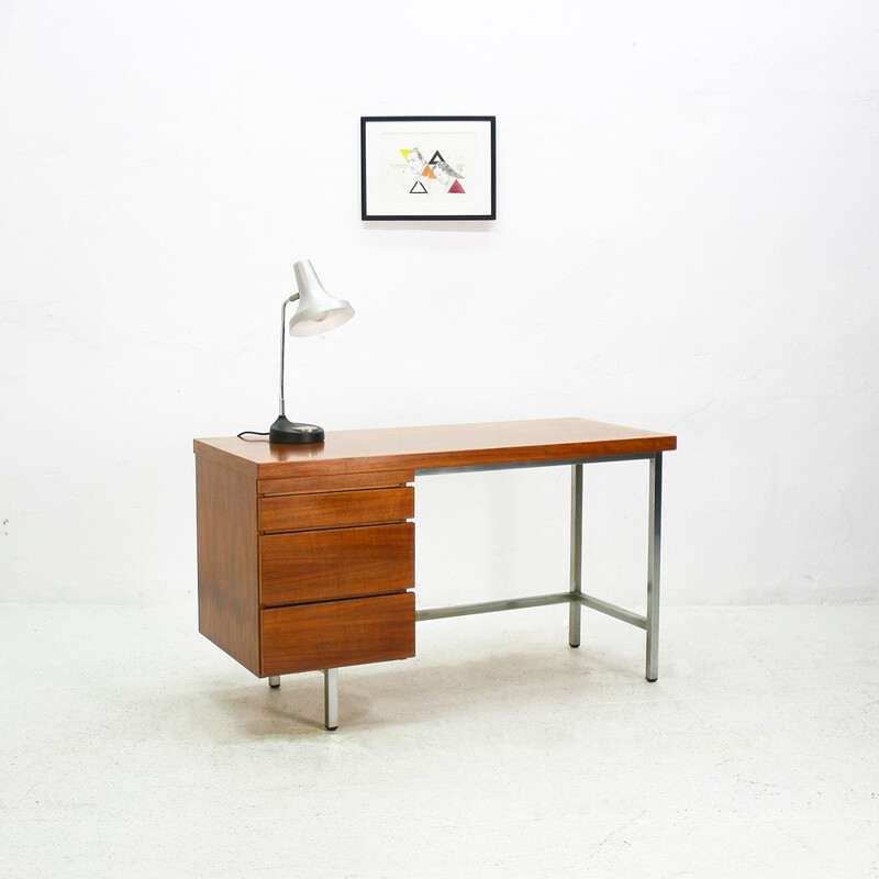 Small "MCM" desk in walnut with drawers - 1960s