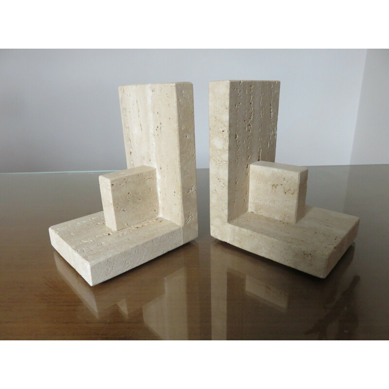 Pair of modernist and minimalist vintage travertine bookends, 1970s