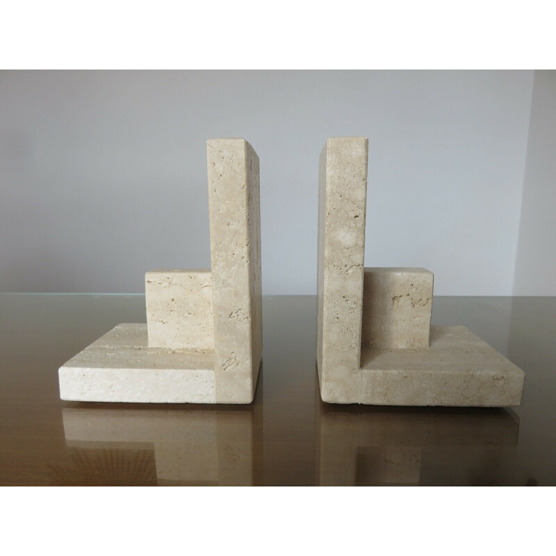 Pair of modernist and minimalist vintage travertine bookends, 1970s