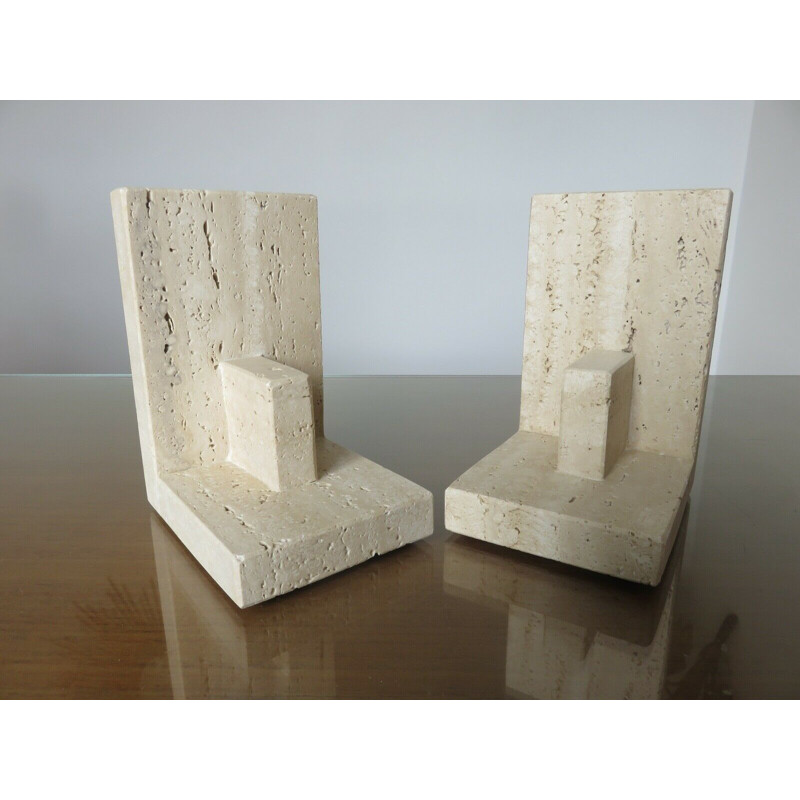 Pair of modernist and minimalist vintage travertine bookends, 1970s