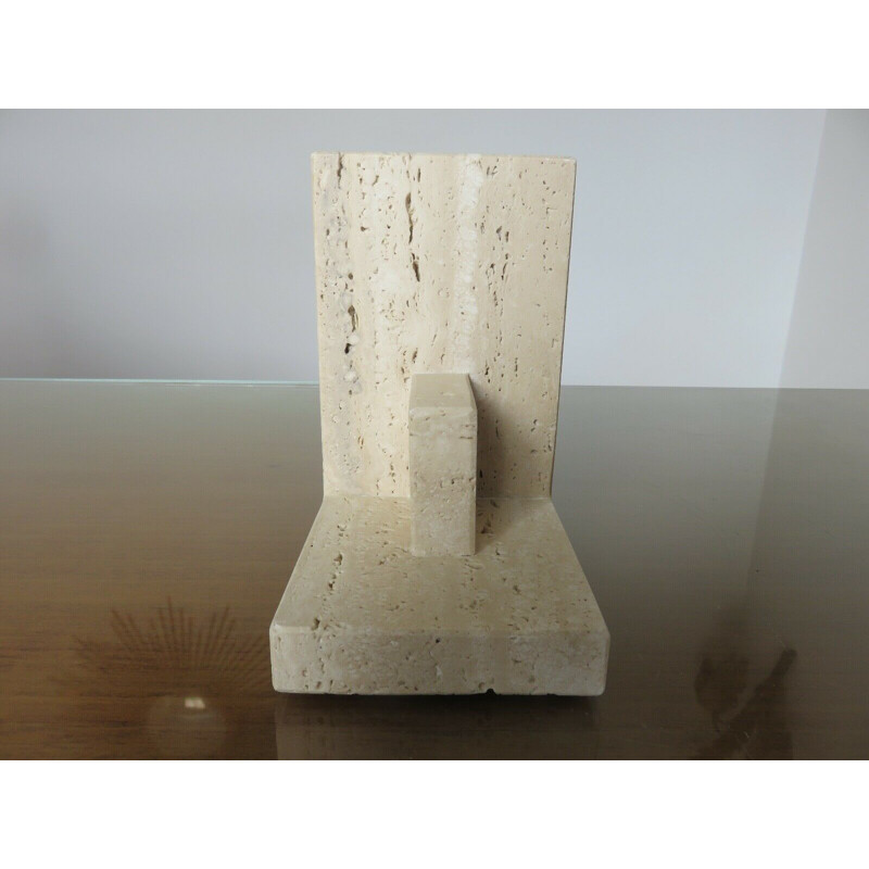 Pair of modernist and minimalist vintage travertine bookends, 1970s