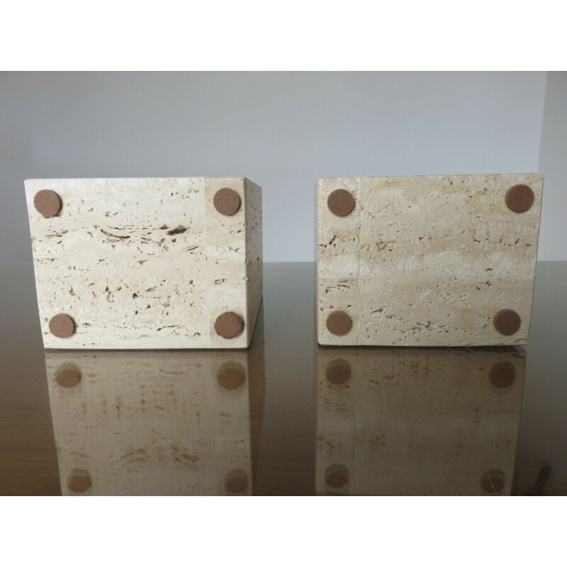 Pair of modernist and minimalist vintage travertine bookends, 1970s