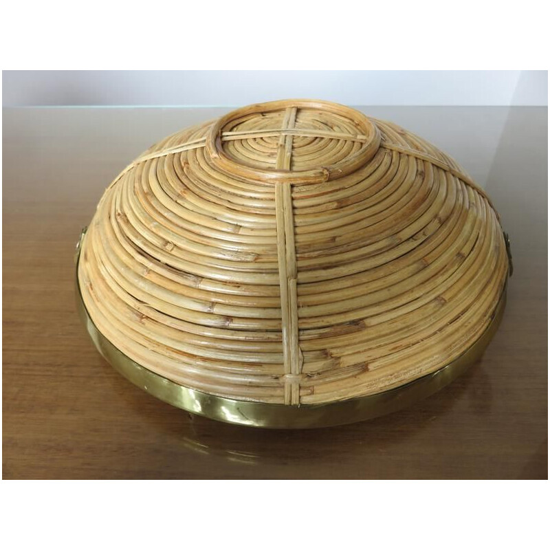 Vintage basket in rattan and brass, 1960-1970s