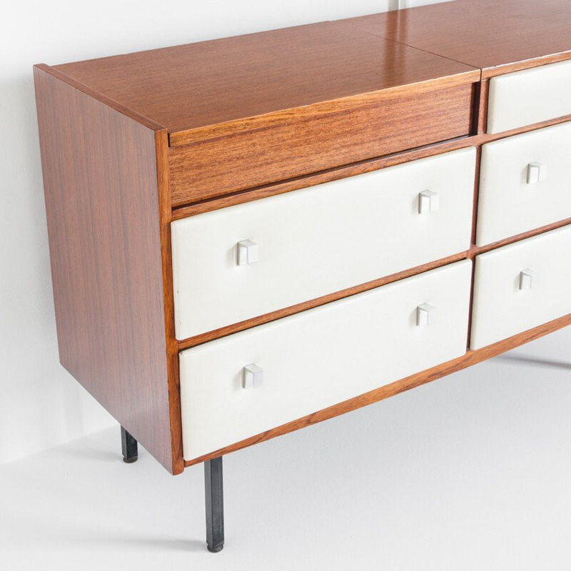 Vintage teak chest of drawers and dressing table, France 1960s