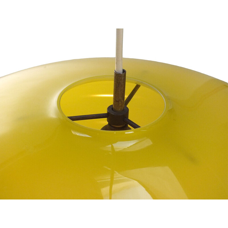 Suspension vintage en verre jaune en forme d'OVNI