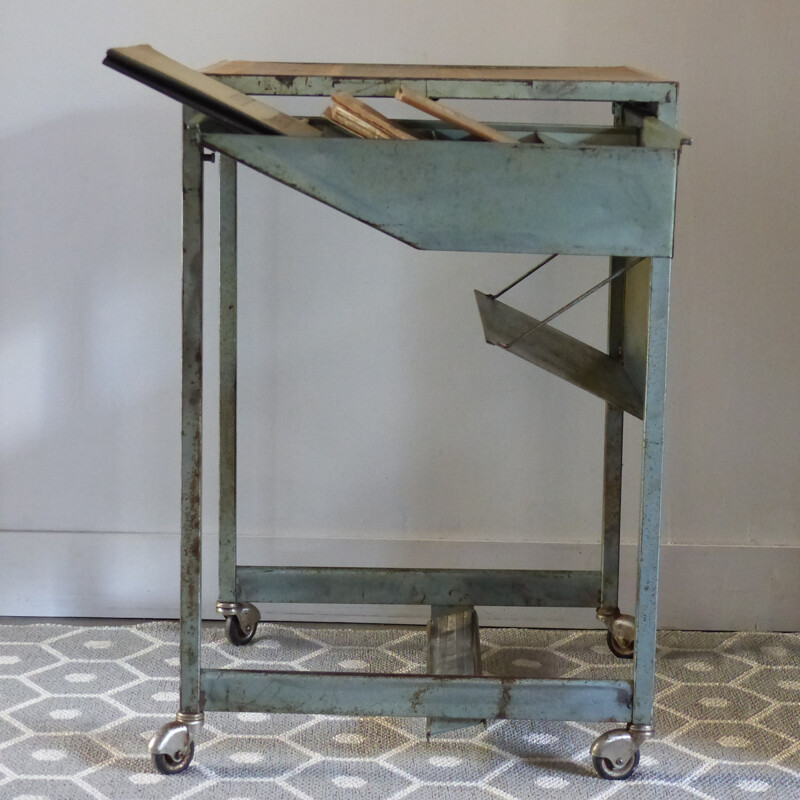 Industrial side table on wheels - 1960s