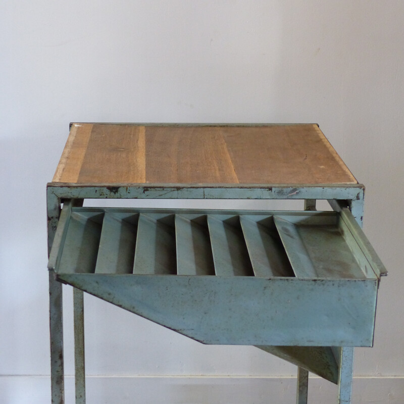 Industrial side table on wheels - 1960s