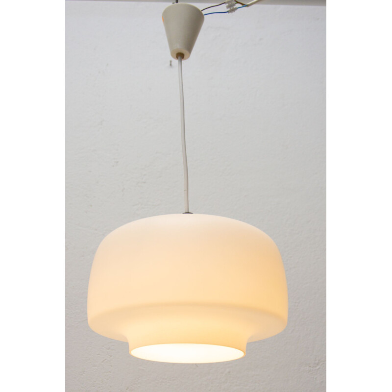 Vintage opal glass pendant lamp, Czechoslovakia 1970