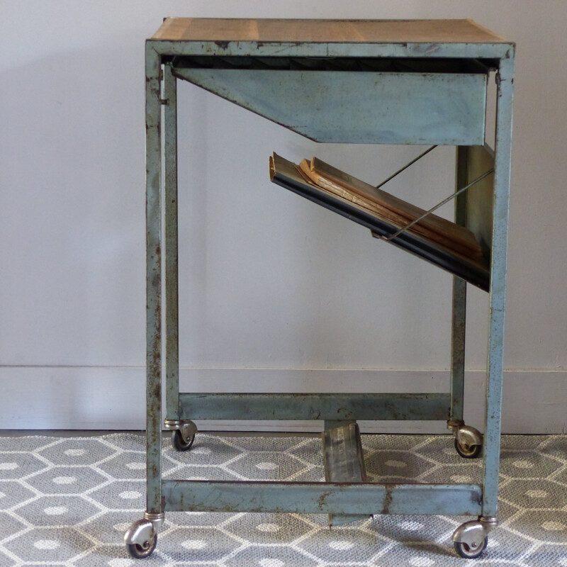 Industrial side table on wheels - 1960s