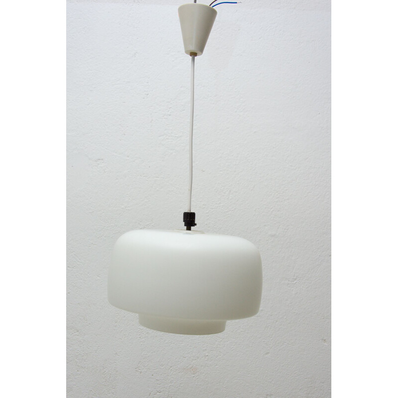 Vintage opal glass pendant lamp, Czechoslovakia 1970