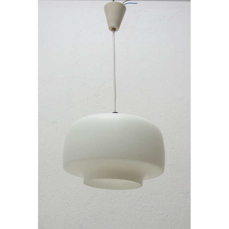 Vintage opal glass pendant lamp, Czechoslovakia 1970