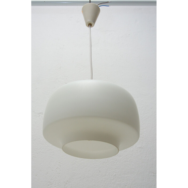 Vintage opal glass pendant lamp, Czechoslovakia 1970