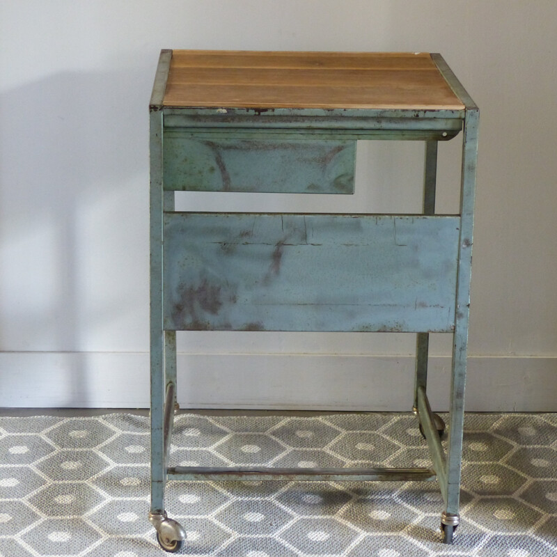 Industrial side table on wheels - 1960s