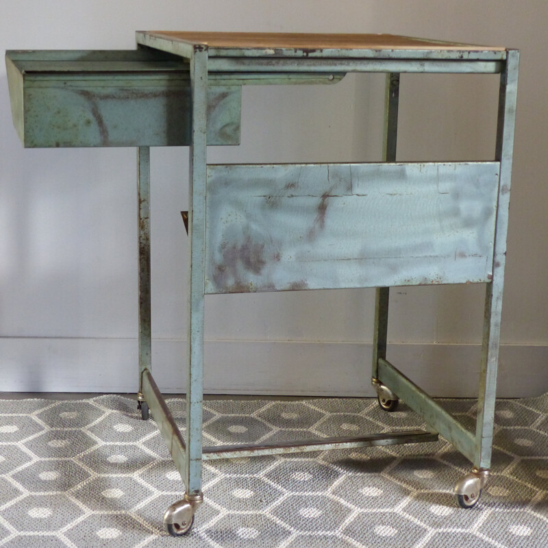 Industrial side table on wheels - 1960s