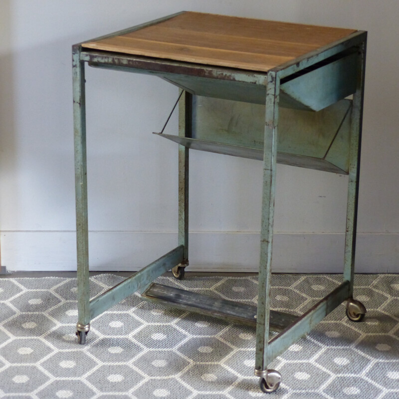 Industrial side table on wheels - 1960s