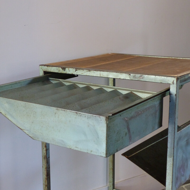 Industrial side table on wheels - 1960s