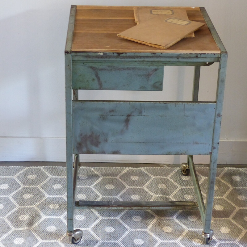 Industrial side table on wheels - 1960s