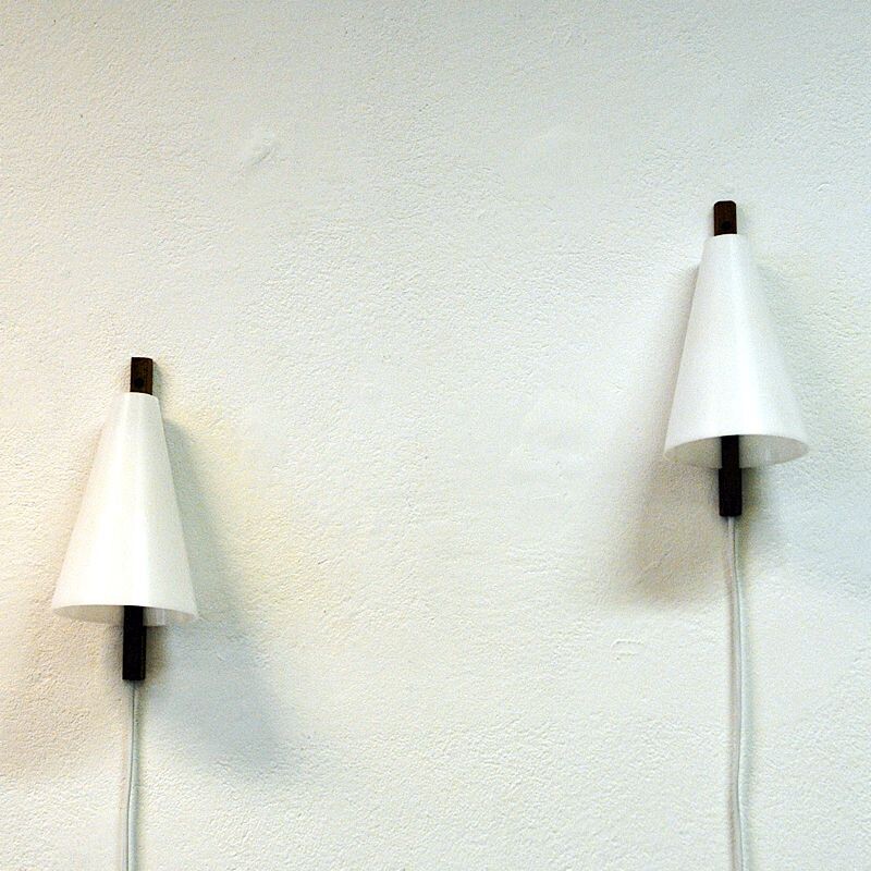 Pair of teak and acrylic wall lamps by Hans-Agne Jakobsson, Sweden 1950s
