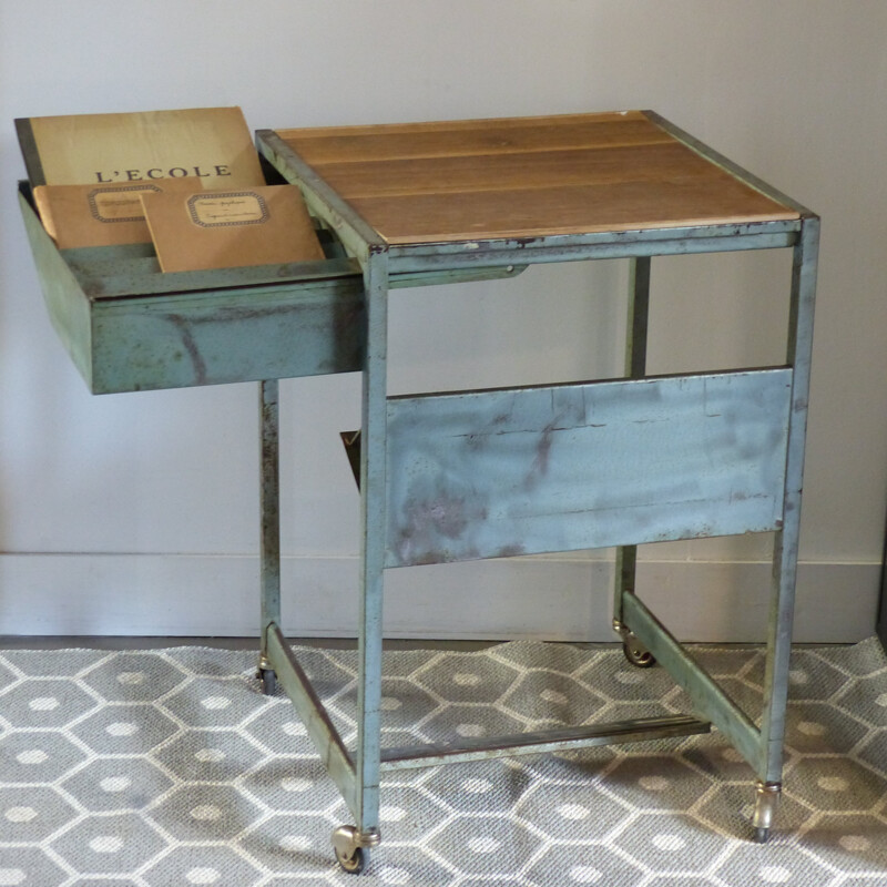 Industrial side table on wheels - 1960s