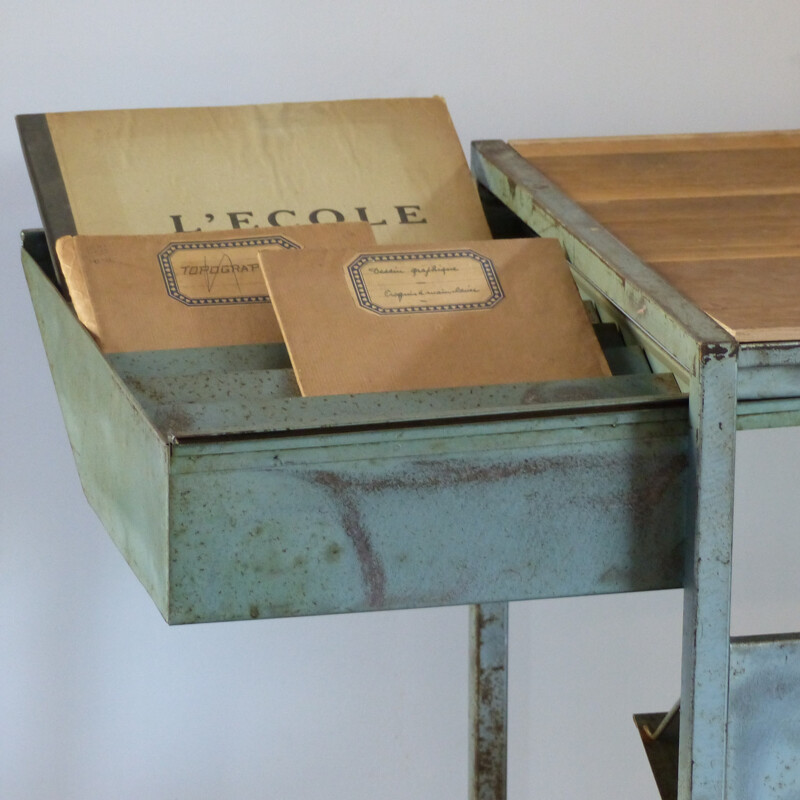 Industrial side table on wheels - 1960s